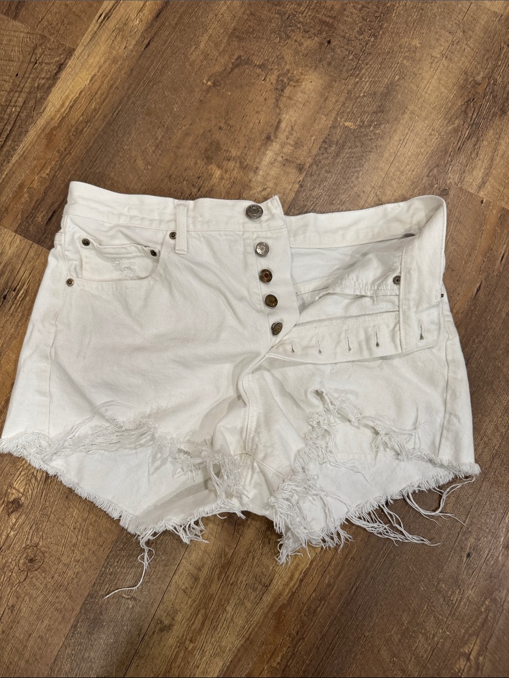 Z Supply White Distressed Button-Fly Denim Shorts